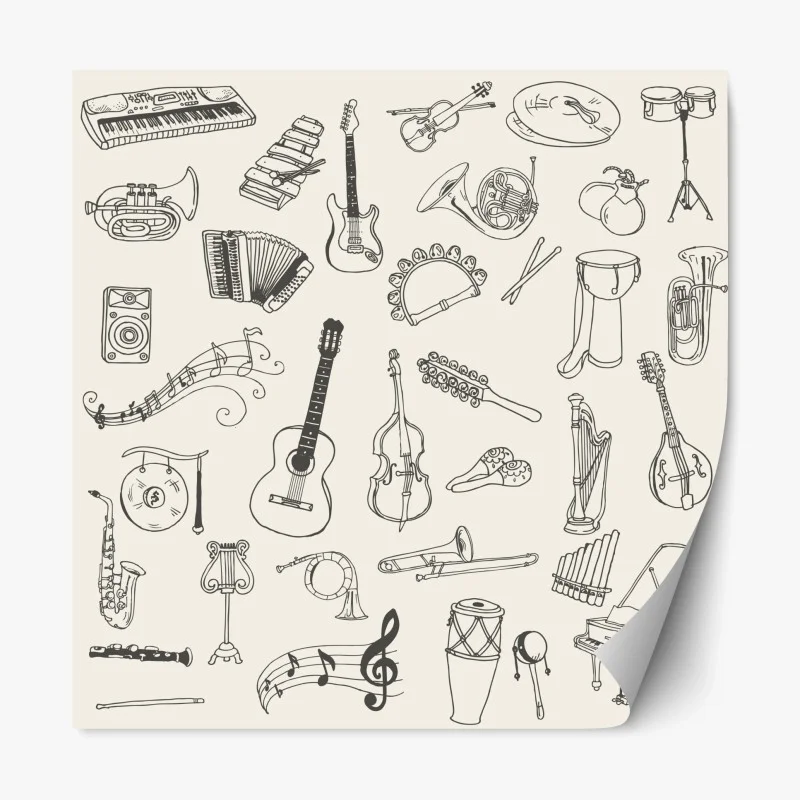 Adesivo riposizionabile collage di strumenti musicali disegnati a mano
