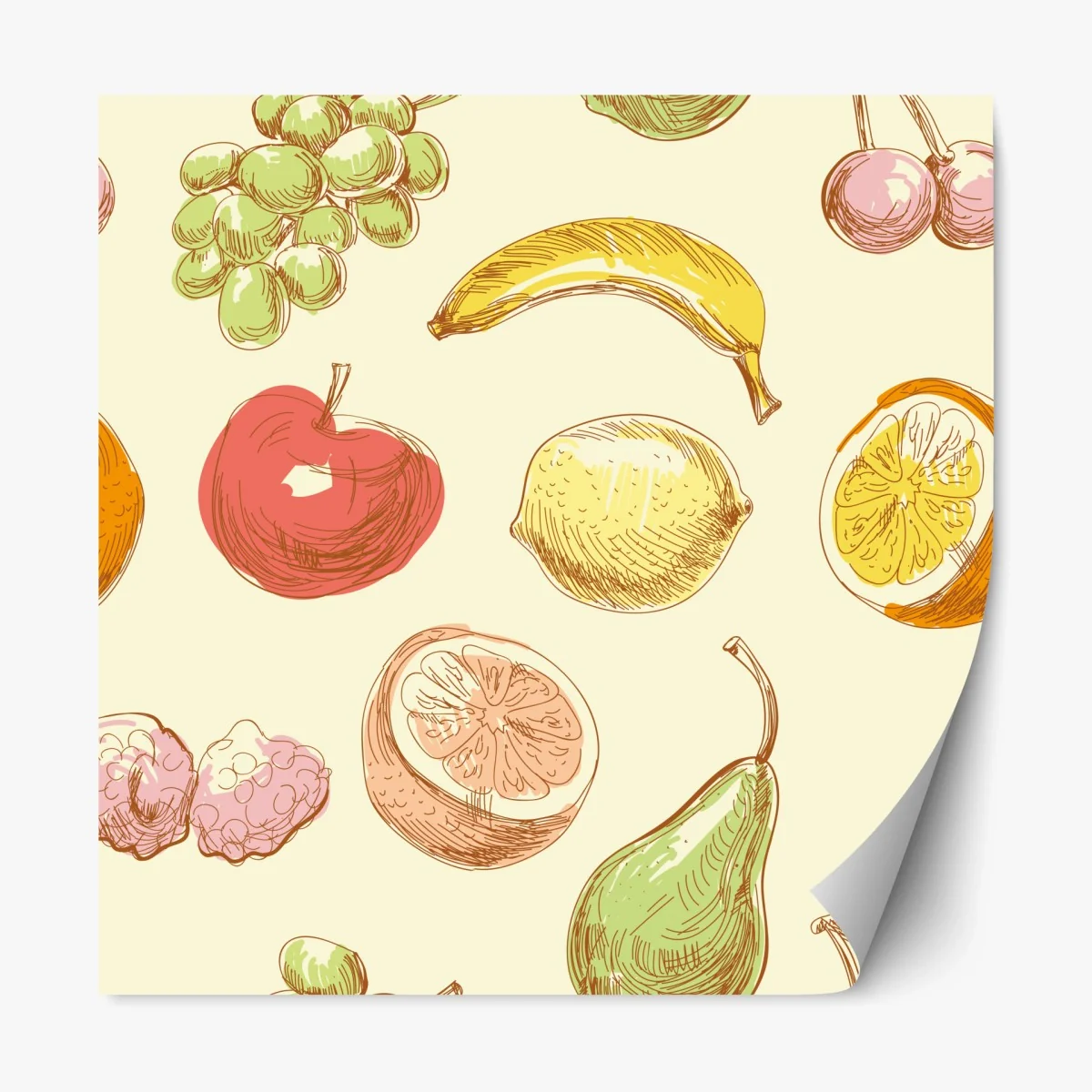Adesivo riposizionabile motivo frutta disegnata a mano in stile retrò • Wallissimo® Adesivo riposizionabile motivo frutta disegnata a mano in stile retrò • Wallissimo®