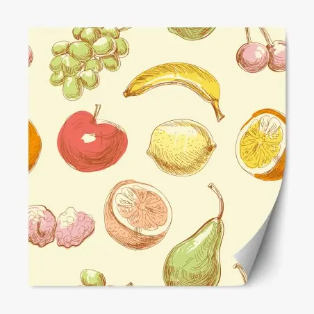 Adesivo riposizionabile motivo frutta disegnata a mano in stile retrò • Wallissimo®