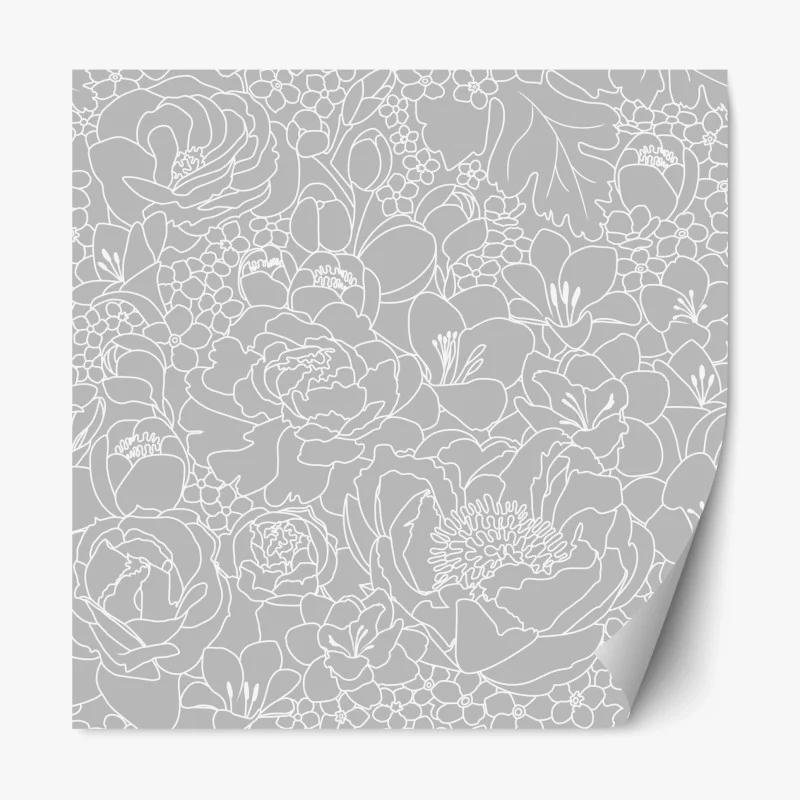 Adesivo riposizionabile motivo floreale moderno in bianco e grigio