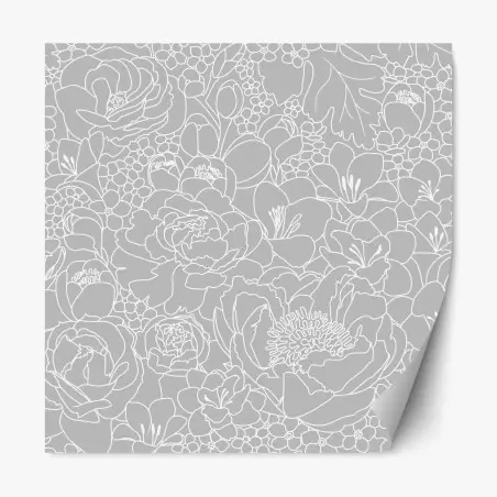 Adesivo riposizionabile motivo floreale moderno in bianco e grigio • Wallissimo®