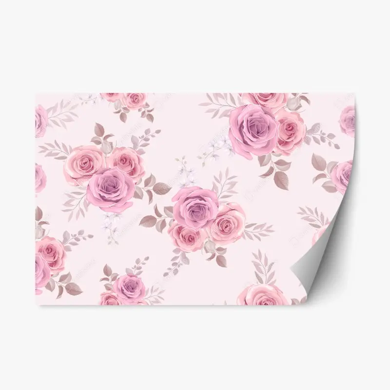 Adesivo riposizionabile bouquet di rose rosa su fondo rosa pastello