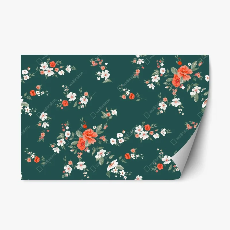 Adesivo riposizionabile motivo floreale elegante su sfondo verde smeraldo