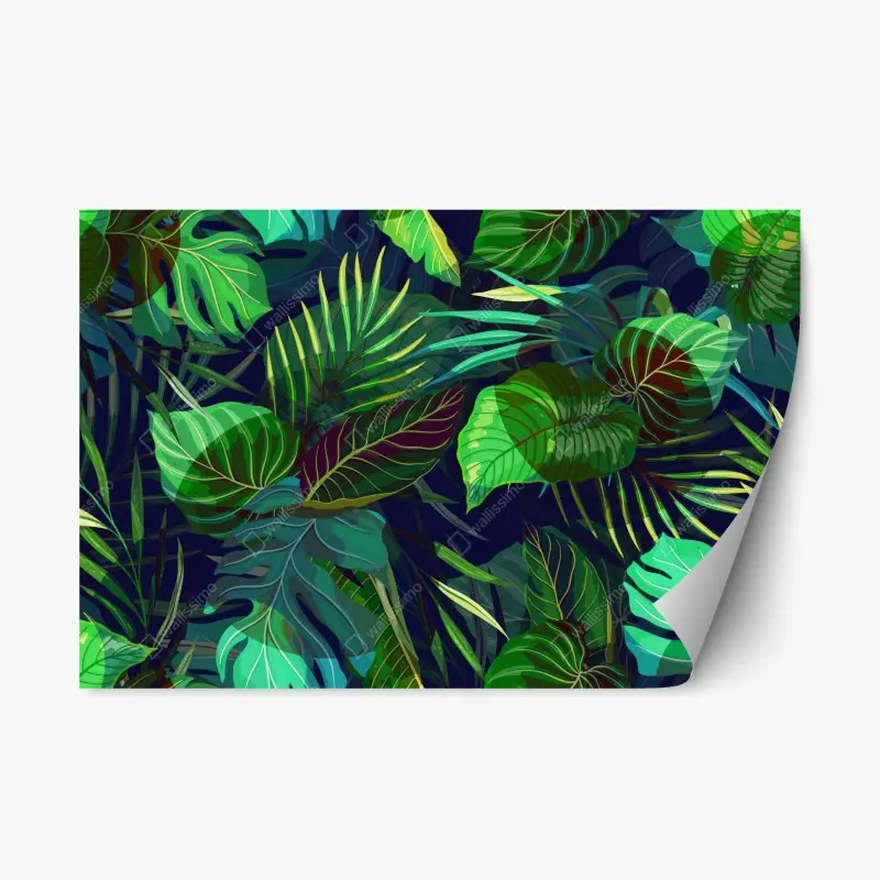 Adesivo riposizionabile motivo foglie tropicali su sfondo scuro • Wallissimo® Adesivo riposizionabile motivo foglie tropicali su sfondo scuro • Wallissimo®