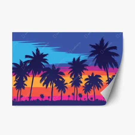 Adesivo riposizionabile tramonto tropicale in stile retrò • Wallissimo®