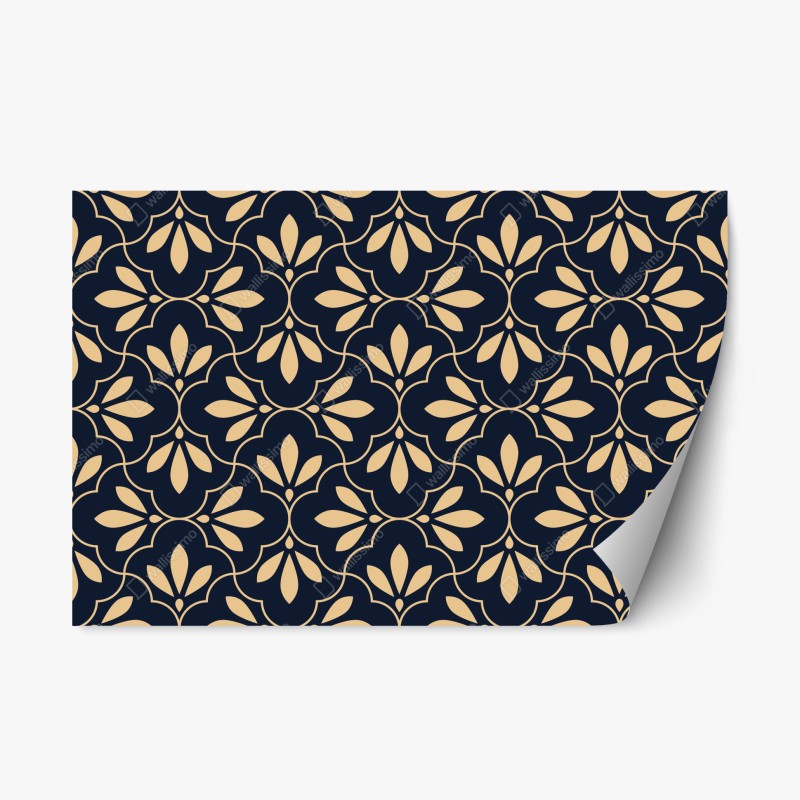 Adesivo riposizionabile motivo ornamentale floreale blu navy e beige