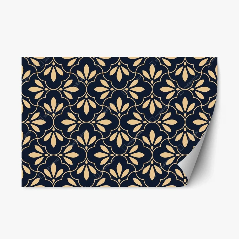 Adesivo riposizionabile motivo ornamentale floreale blu navy e beige