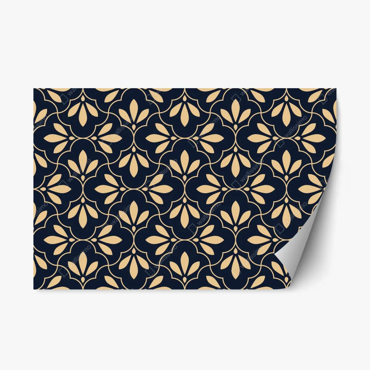 Adesivo riposizionabile motivo ornamentale floreale blu navy e beige • Wallissimo®