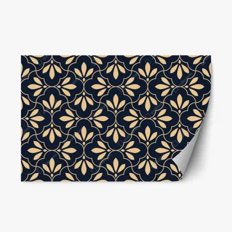 Adesivo riposizionabile motivo ornamentale floreale blu navy e beige • Wallissimo®