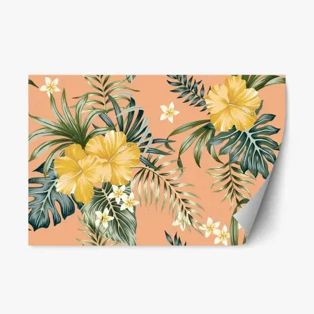 Adesivo riposizionabile motivo botanico tropicale con ibisco giallo • Wallissimo®