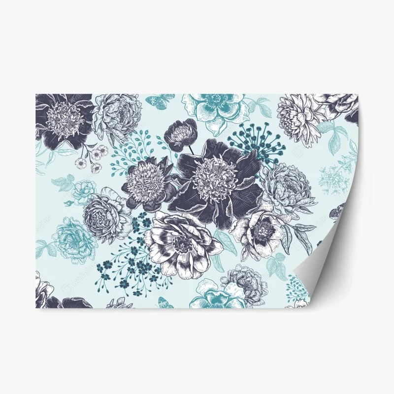 Adesivo riposizionabile motivo floreale botanico in toni turchesi