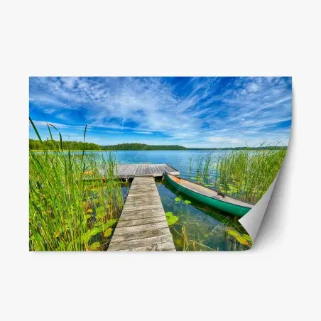 Adesivo riposizionabile molo tranquillo sul lago di Masuria • Wallissimo®