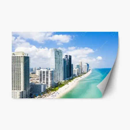Adesivo riposizionabile panorama costiero con skyline moderno e mare turchese • Wallissimo®