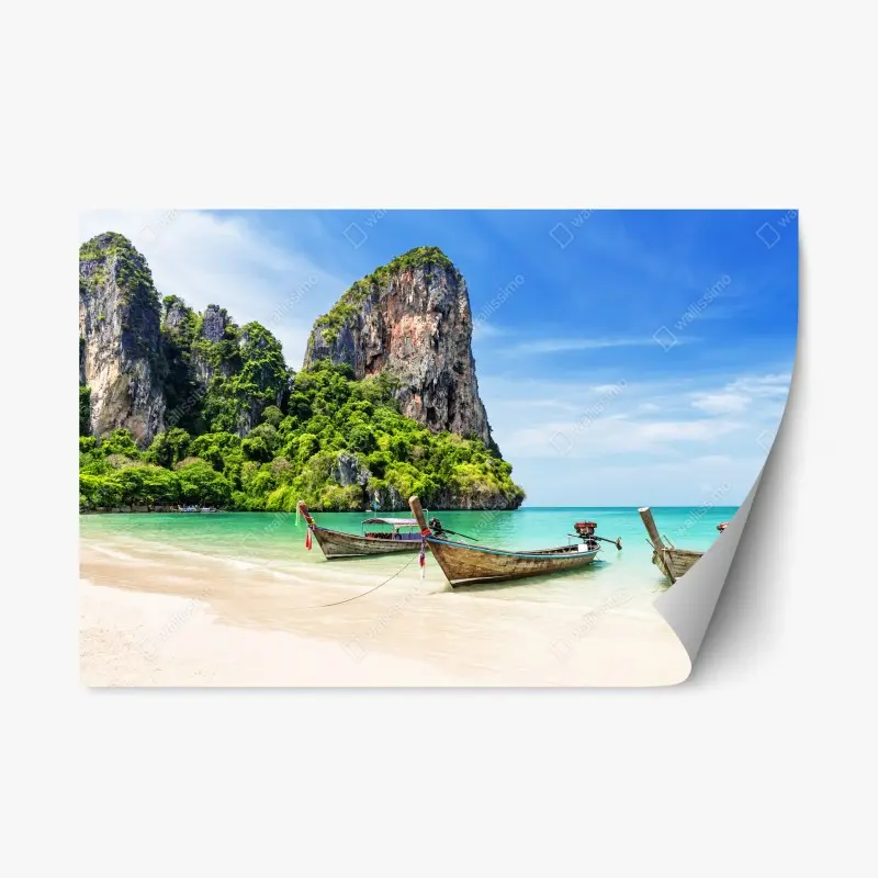 Adesivo riposizionabile relax a Railay, Thailandia: barche tradizionali sulla spiaggia