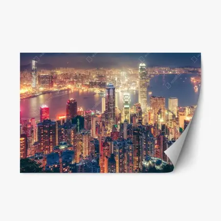 Adesivo riposizionabile panorama notturno di Hong Kong da Victoria Peak • Wallissimo®