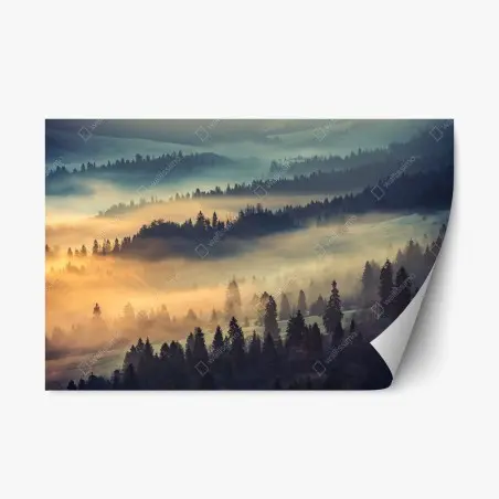 Adesivo riposizionabile nebbia dorata sulle colline • Wallissimo®