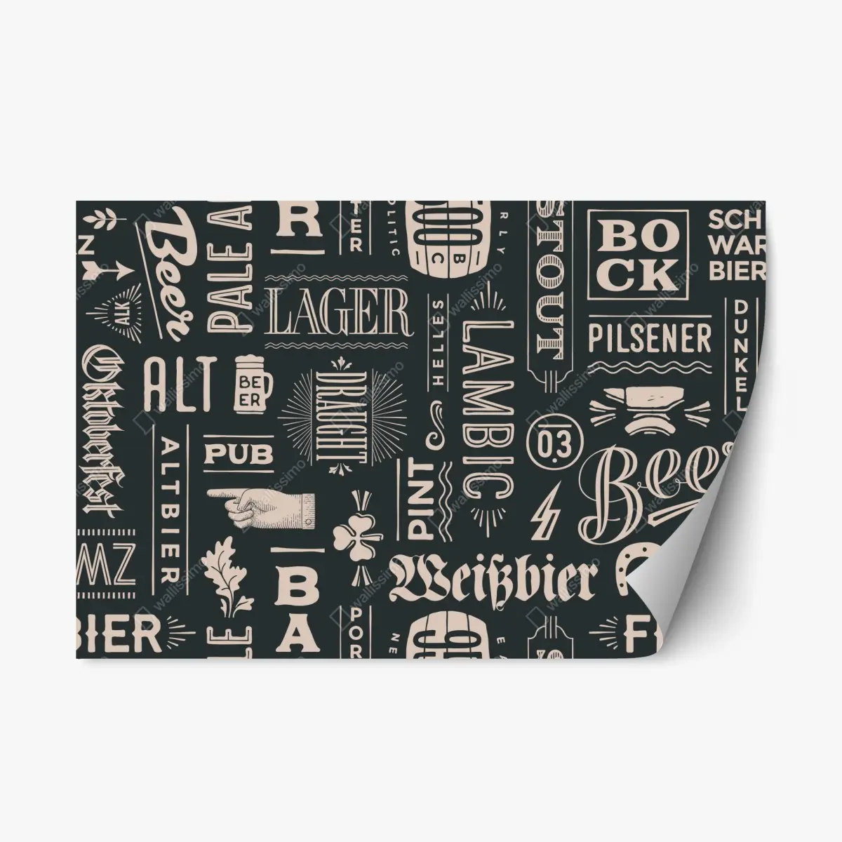 Adesivo riposizionabile pattern tipografico di birre in stile vintage • Wallissimo®