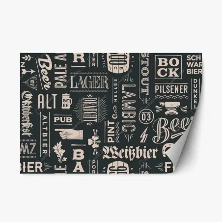Adesivo riposizionabile pattern tipografico di birre in stile vintage • Wallissimo®