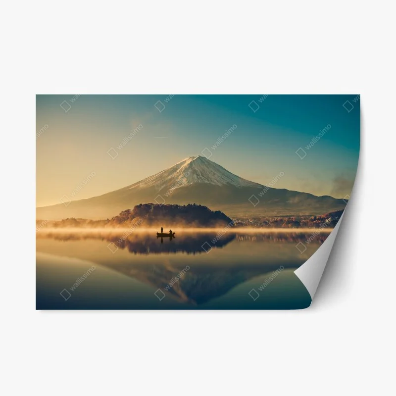 Adesivo riposizionabile mattina dorata sul Monte Fuji e sul Lago Kawaguchiko