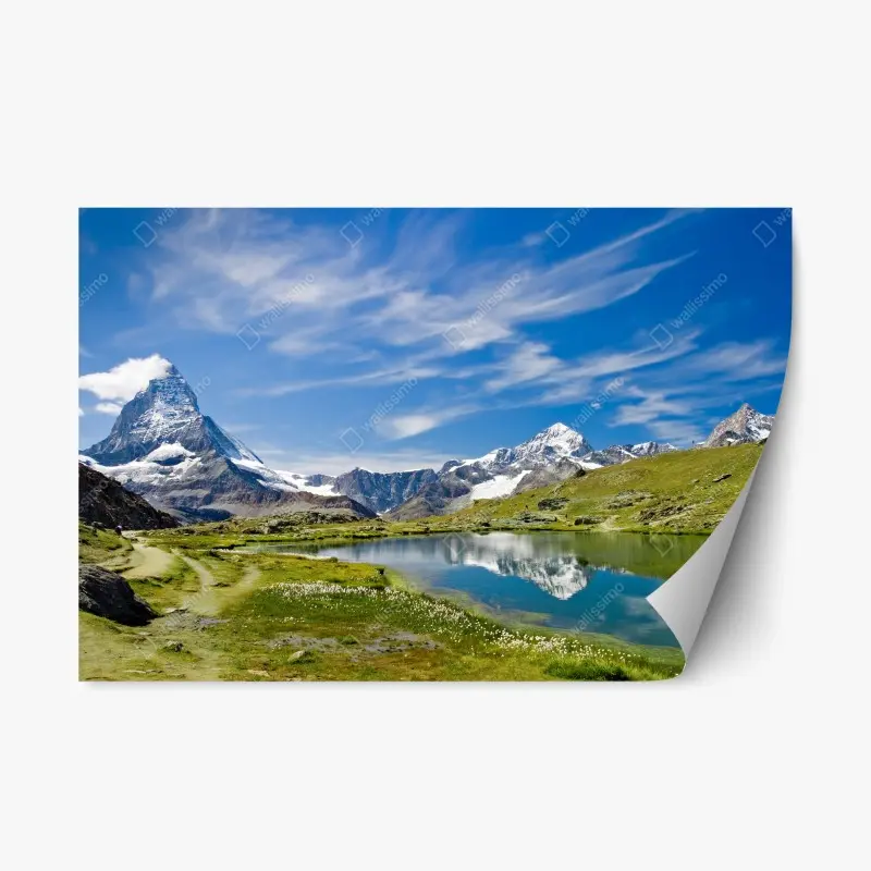 Adesivo riposizionabile paesaggio alpino con il Cervino e lago cristallino