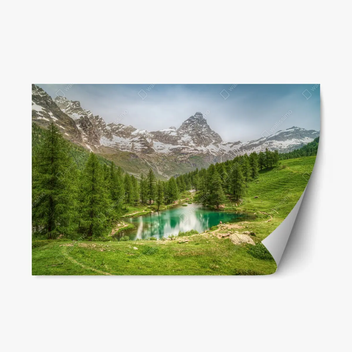 Adesivo riposizionabile panorama del Lago Blu a Cervinia • Wallissimo®