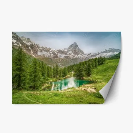 Adesivo riposizionabile panorama del Lago Blu a Cervinia • Wallissimo®