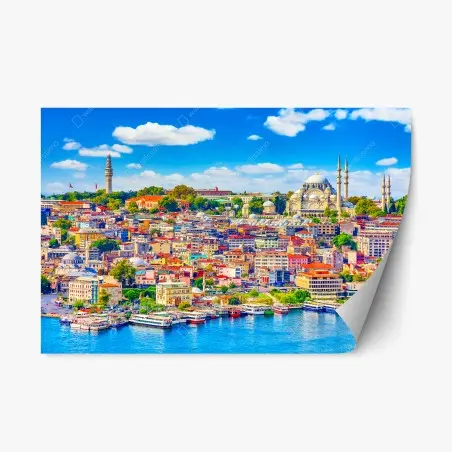 Adesivo riposizionabile panorama urbano di Istanbul con moschea e marina • Wallissimo®