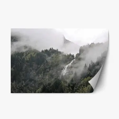 Adesivo riposizionabile cascata nella nebbia montana • Wallissimo®