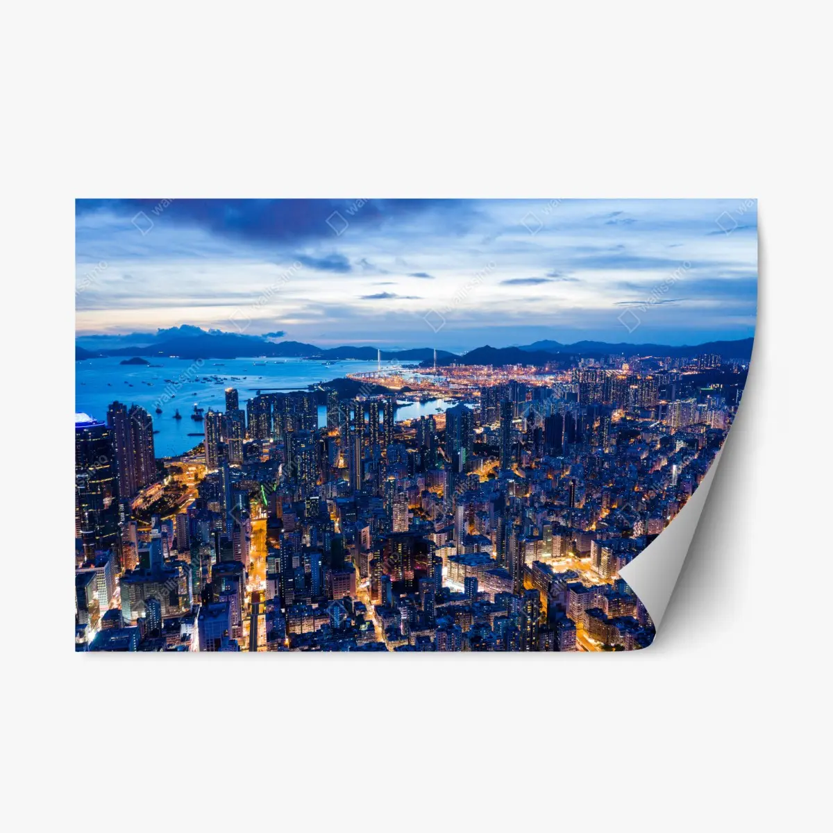 Adesivo riposizionabile vista notturna di Hong Kong dall'alto • Wallissimo®