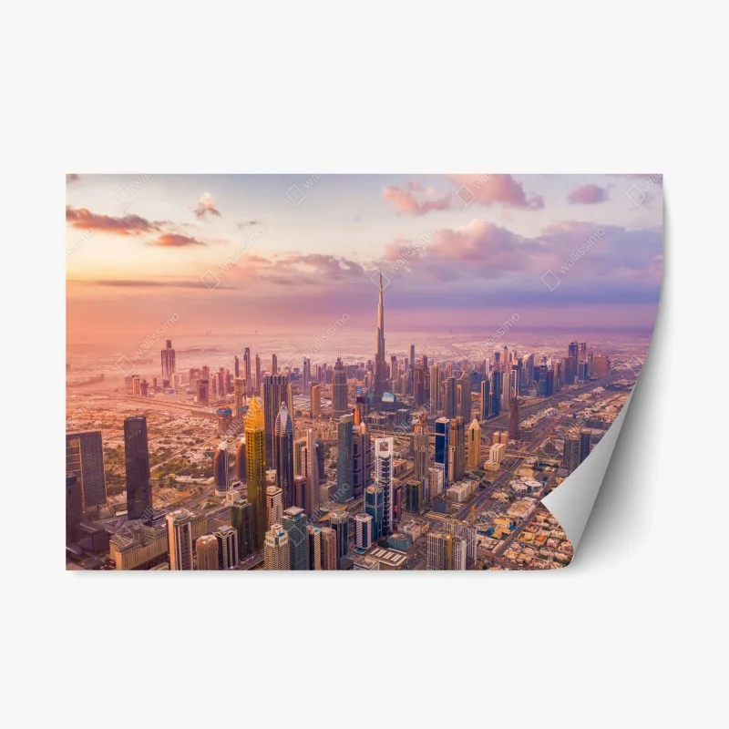 Adesivo riposizionabile tramonto sullo skyline di Dubai con il Burj Khalifa