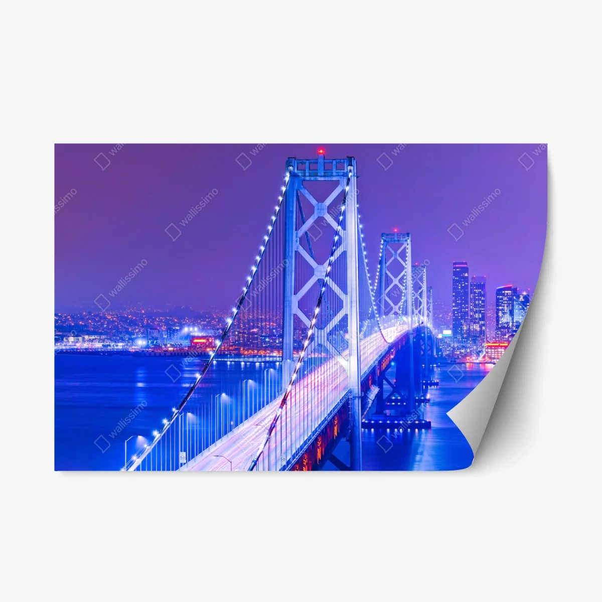 Adesivo riposizionabile panorama notturno sul ponte illuminato di San Francisco • Wallissimo® Adesivo riposizionabile panorama notturno sul ponte illuminato di San Francisco • Wallissimo®