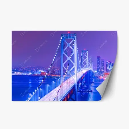 Adesivo riposizionabile panorama notturno sul ponte illuminato di San Francisco • Wallissimo®