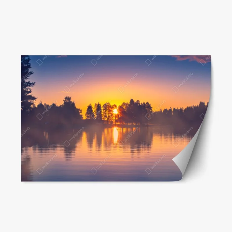 Adesivo riposizionabile lago al tramonto con riflessi dorati