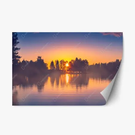 Adesivo riposizionabile lago al tramonto con riflessi dorati • Wallissimo®