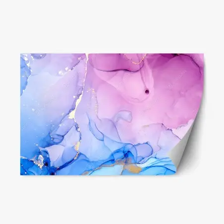 Adesivo riposizionabile sinfonia astratta rosa e blu con venature dorate • Wallissimo®