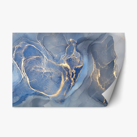 Adesivo riposizionabile marmo liquido blu e oro • Wallissimo®
