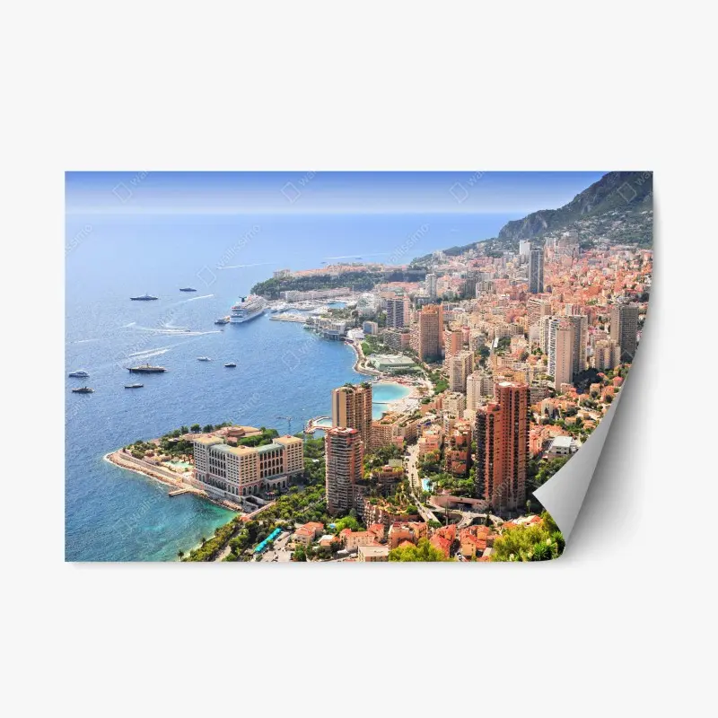 Adesivo riposizionabile vista aerea di Monaco: skyline e porto mediterraneo