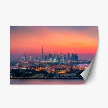Adesivo riposizionabile tramonto sullo skyline di Dubai • Wallissimo®