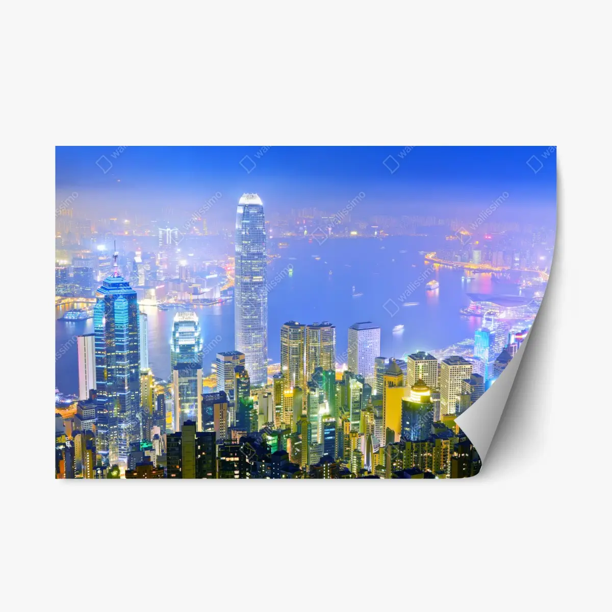 Adesivo riposizionabile panorama notturno di Hong Kong • Wallissimo®