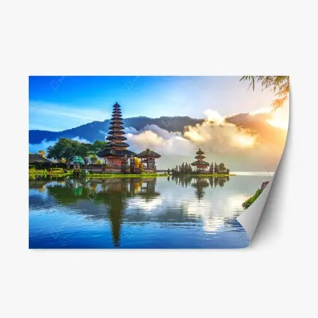 Adesivo riposizionabile tramonto sul tempio Pura Ulun Danu Bratan • Wallissimo®