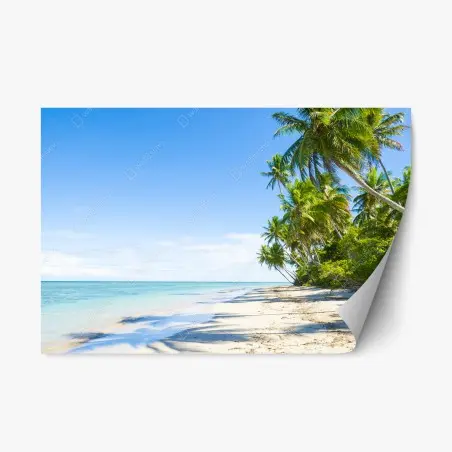 Adesivo riposizionabile paradiso tropicale con palme e mare cristallino • Wallissimo®