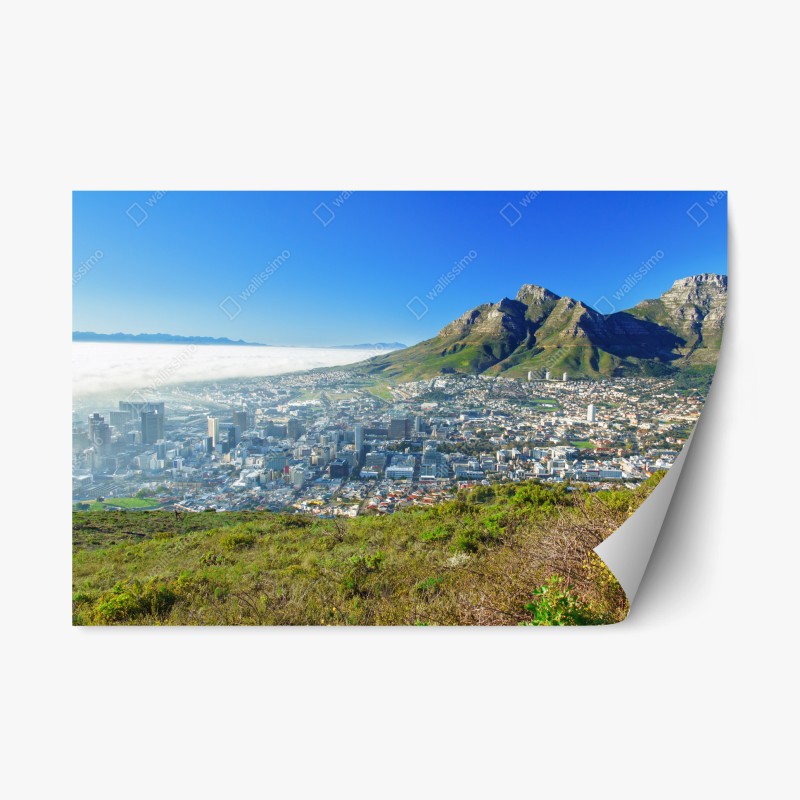 Adesivo riposizionabile panorama urbano con montagne e oceano