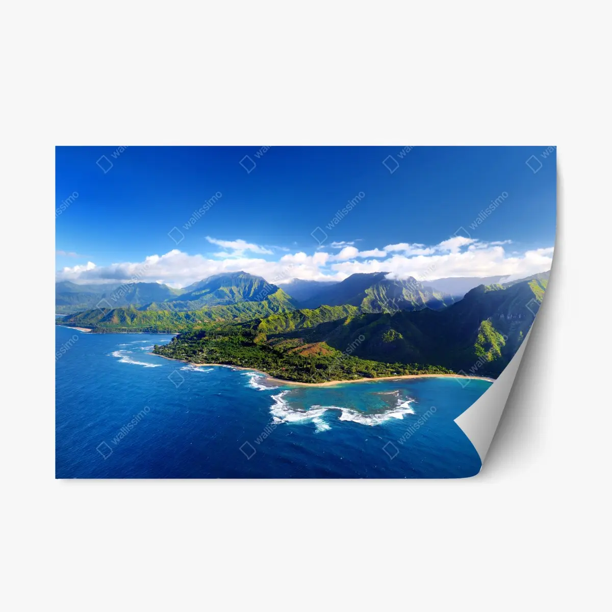 Adesivo riposizionabile panorama costiero tropicale con montagne e oceano • Wallissimo®