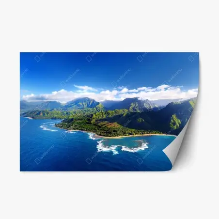 Adesivo riposizionabile panorama costiero tropicale con montagne e oceano • Wallissimo®