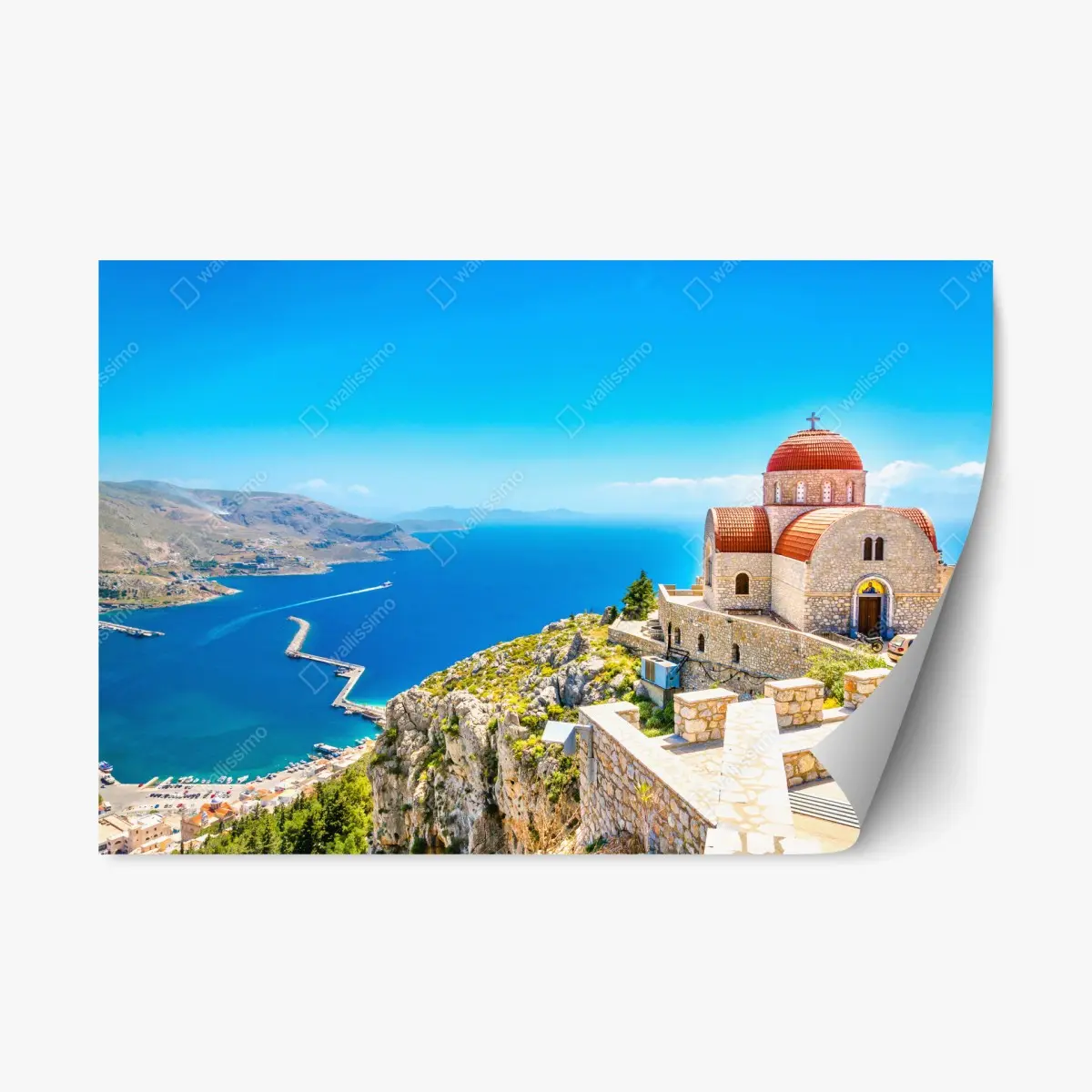 Adesivo riposizionabile chiesa sulla scogliera con vista sul mare • Wallissimo®