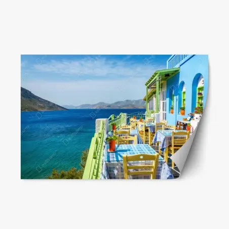 Adesivo riposizionabile terrazza sul mare con vista mediterranea • Wallissimo®