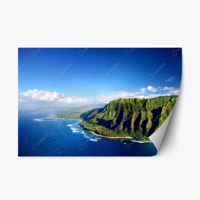 Adesivo riposizionabile panorama costiero tropicale dalle scogliere verdi