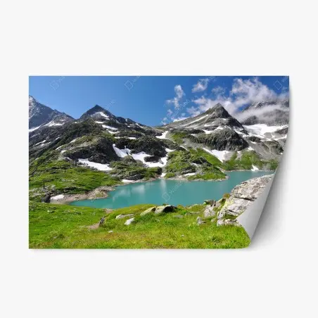Adesivo riposizionabile lago alpino turchese tra le montagne • Wallissimo®