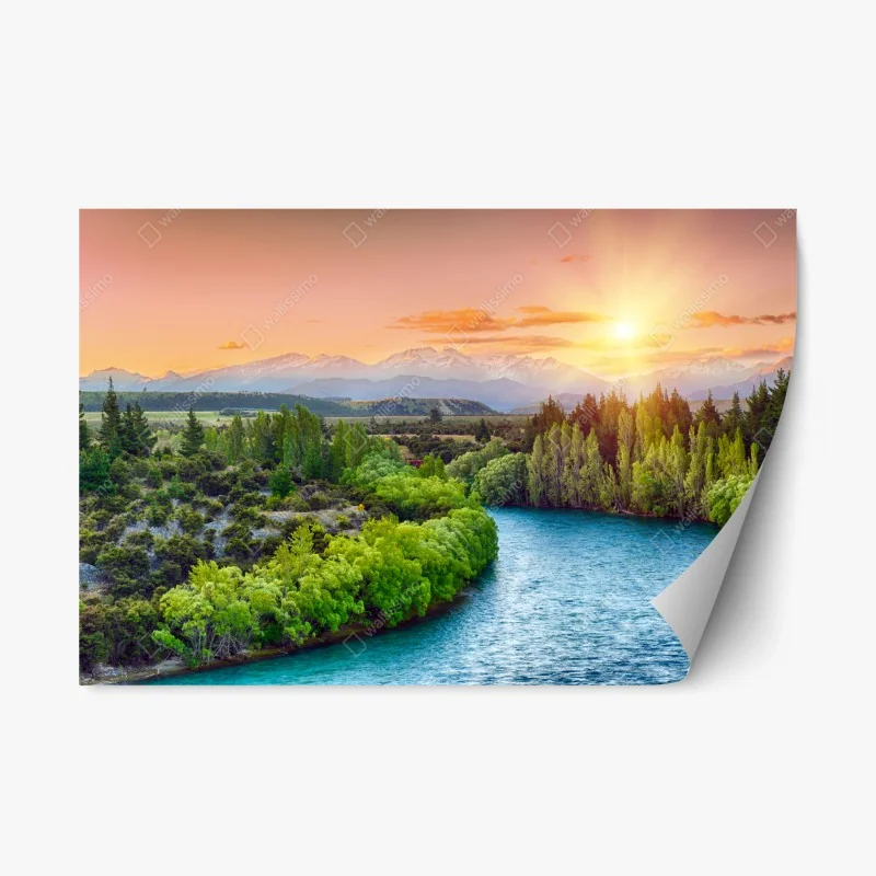 Adesivo riposizionabile tramonto sul fiume Clutha con le Alpi Meridionali all'orizzonte