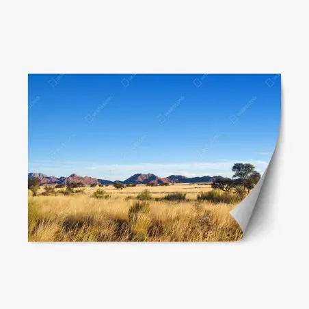 Adesivo riposizionabile savana dorata e montagne lontane • Wallissimo®